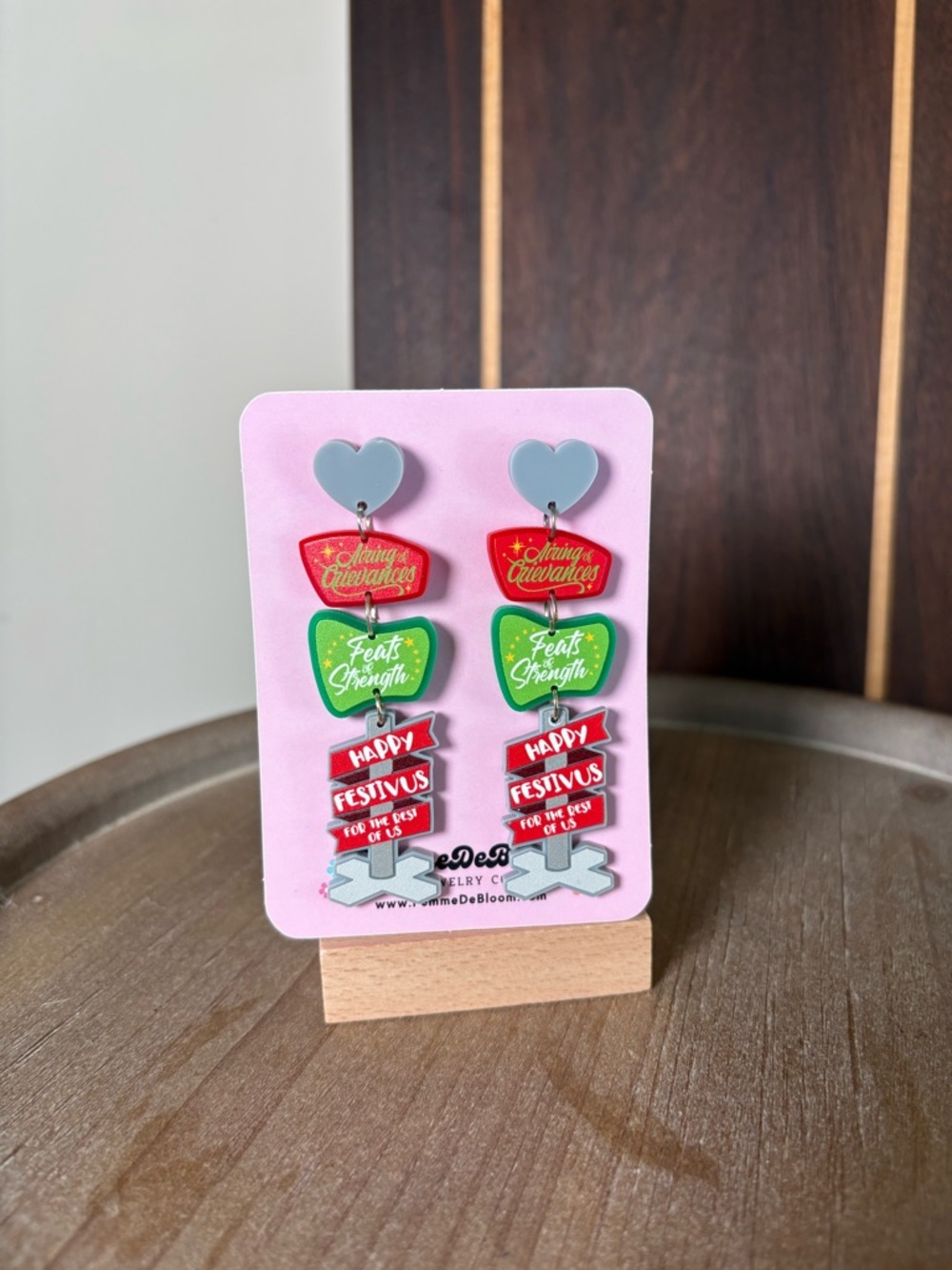 💛BOGO💛 FemmeDeBloom “Festivus” Holiday Sign Drop Earrings - Red, Green, Gray